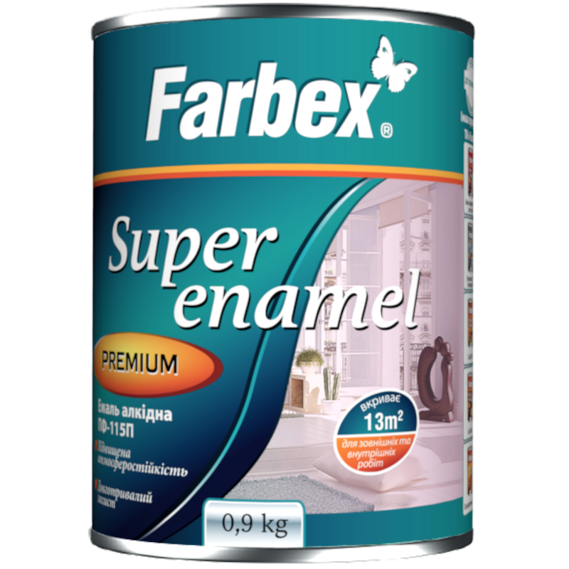 Емаль алкідна FARBEX ПФ-115П, глянець червоний, 0,9кг